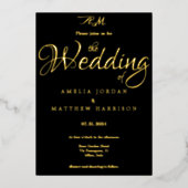 Invitation En Aluminium Élégant Black Gold Romantique Mariage de calligrap (Recto)