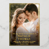 Invitation En Aluminium Élégant Black Gold Script Photo Mariage Monogramme (Recto)