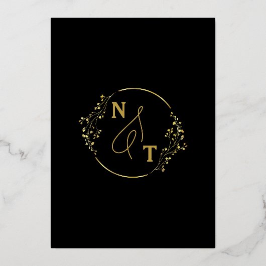 Invitation En Aluminium Élégant Black Gold Script Photo Mariage Monogramme (Verso)