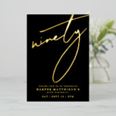 Invitation En Aluminium Elegant Black Ninety 90th Birthday Gold (Debout devant)