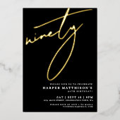 Invitation En Aluminium Elegant Black Ninety 90th Birthday Gold (Recto)