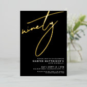 Invitation En Aluminium Elegant Black Ninety 90th Birthday Gold (Debout devant)