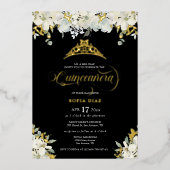 Invitation En Aluminium Elégant Black Quinceañera Floral Gold (Recto)