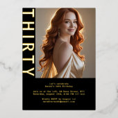 Invitation En Aluminium Elégant Black & Real Gold Foil 30e anniversaire Ph (Recto)