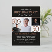 Invitation En Aluminium Elégant Black Rose Gold 50e anniversaire Invitatio (Debout devant)