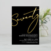 Invitation En Aluminium Elegant Black Seventy 70th Birthday Gold (Debout devant)