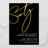 Invitation En Aluminium Elegant Black Sixty 60th Birthday Gold (Recto)