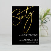 Invitation En Aluminium Elegant Black Sixty 60th Birthday Gold (Debout devant)