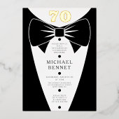 Invitation En Aluminium Elegant Black Tuxedo 70th Birthday Gold (Recto)