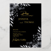 Invitation En Aluminium Elegant Black & White Floral Hand-Drawn Wedding (Recto)