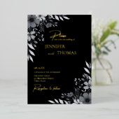 Invitation En Aluminium Elegant Black & White Floral Hand-Drawn Wedding (Debout devant)