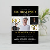 Invitation En Aluminium Elégant Black White Gold 50e anniversaire Invitati (Debout devant)