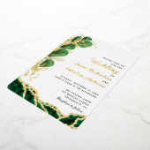 Invitation En Aluminium Élégant Blanc Emerald Green & Gold Mariage (Rotation)