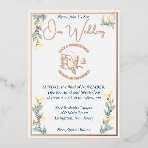 Invitation En Aluminium Elégant blanc et Rose Floral Mariage or
