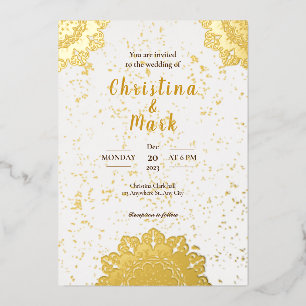 Invitation En Aluminium Elégant Blanc Golden Moderne Mariage de typographi