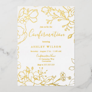 Invitation En Aluminium Élégant Blanc Moderne Confirmation Or Réel Doré