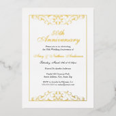 Invitation En Aluminium Elégant Blanc Or Noir 50ème anniversaire Mariage (Recto)