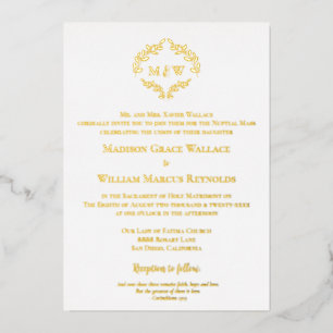 Invitation En Aluminium Élégant blason moderne de mariage catholique or et