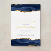 Invitation En Aluminium Elégant Bleu Agate Garçon Baptême Or