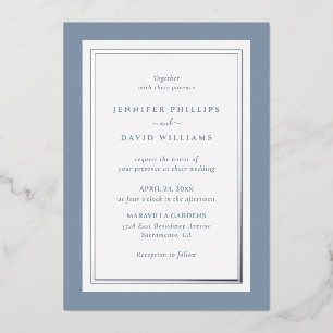 Invitation En Aluminium Elégant bleu et argent Dusty