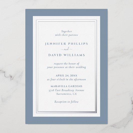 Invitation En Aluminium Elégant bleu et argent Dusty (Recto)