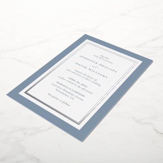 Invitation En Aluminium Elégant bleu et argent Dusty (Rotation)