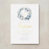 Invitation En Aluminium Élégant bleu Floral Cross Boy Baptism garçon