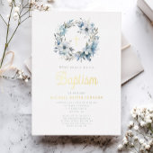 Invitation En Aluminium Élégant bleu Floral Cross Boy Baptism garçon