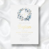 Invitation En Aluminium Élégant bleu Floral Cross Boy Baptism garçon
