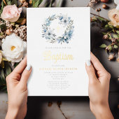 Invitation En Aluminium Élégant bleu Floral Cross Boy Baptism garçon