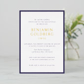 Invitation En Aluminium Elégant Bleu Formal Frame Bar Bat mitzvah Or (Debout devant)