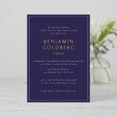 Invitation En Aluminium Elégant Bleu Formal Frame Bar Bat mitzvah Or (Debout devant)