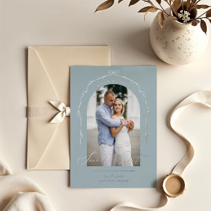 Invitation En Aluminium Élégant Bleu Main Tirée Bow Ruban Enregistrer La D