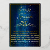 Invitation En Aluminium Elégant bleu marine et Mariage d'or Fairy Lumières (Recto)
