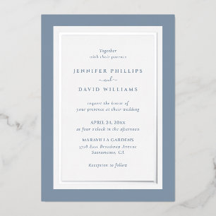 Invitation En Aluminium Élégant bleu poussiéreux et argent