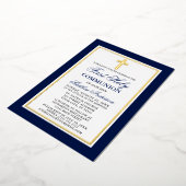 Invitation En Aluminium Elégant bleu Première Sainte Communion Croix Or (Rotation)
