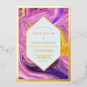 Invitation En Aluminium Elégant bleu rose Galaxy Art Abstrait Mariage or (Recto)