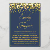 Invitation En Aluminium Élégant Blue Opulence Gold Confetti Mariage (Recto)