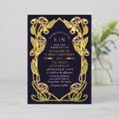 Invitation En Aluminium Elegant Blue Peony Art Nouveau Wedding All in One (Debout devant)