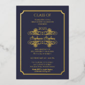 Invitation En Aluminium Élégant Blue University Graduation Party Gold (Recto)