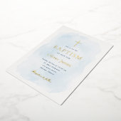 Invitation En Aluminium Elegant Blue Watercolor Gold Foil Baptism (Rotation)