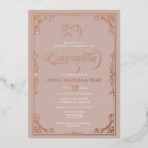 Invitation En Aluminium Elégant Blush Rose Quinceañera Rose Gold