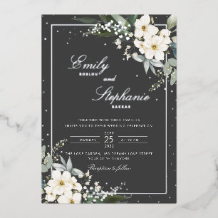 Invitation En Aluminium Elégant Boho Aquarelle Floral Black Gold Mariage