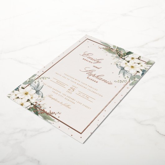 Invitation En Aluminium Elégant Boho Aquarelle Floral Black Gold Mariage (Rotation)