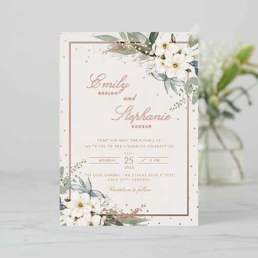 Invitation En Aluminium Elégant Boho Aquarelle Floral Black Gold Mariage (Debout devant)
