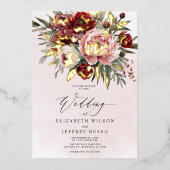 Invitation En Aluminium Élégant Boho Bourgogne Blush Floral Mariage (Recto)