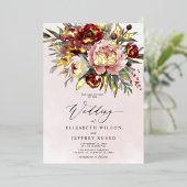 Invitation En Aluminium Élégant Boho Bourgogne Blush Floral Mariage (Debout devant)