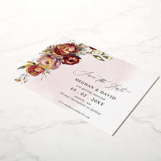 Invitation En Aluminium Élégant Boho Bourgogne Blush Floral Mariage (Rotation)