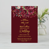 Invitation En Aluminium Elégant Boho Bourgogne Mariage Floral Formal (Debout devant)