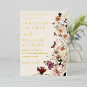 Invitation En Aluminium Elégant Boho Fleur sauvage moderne Rustique Mariag (Debout devant)